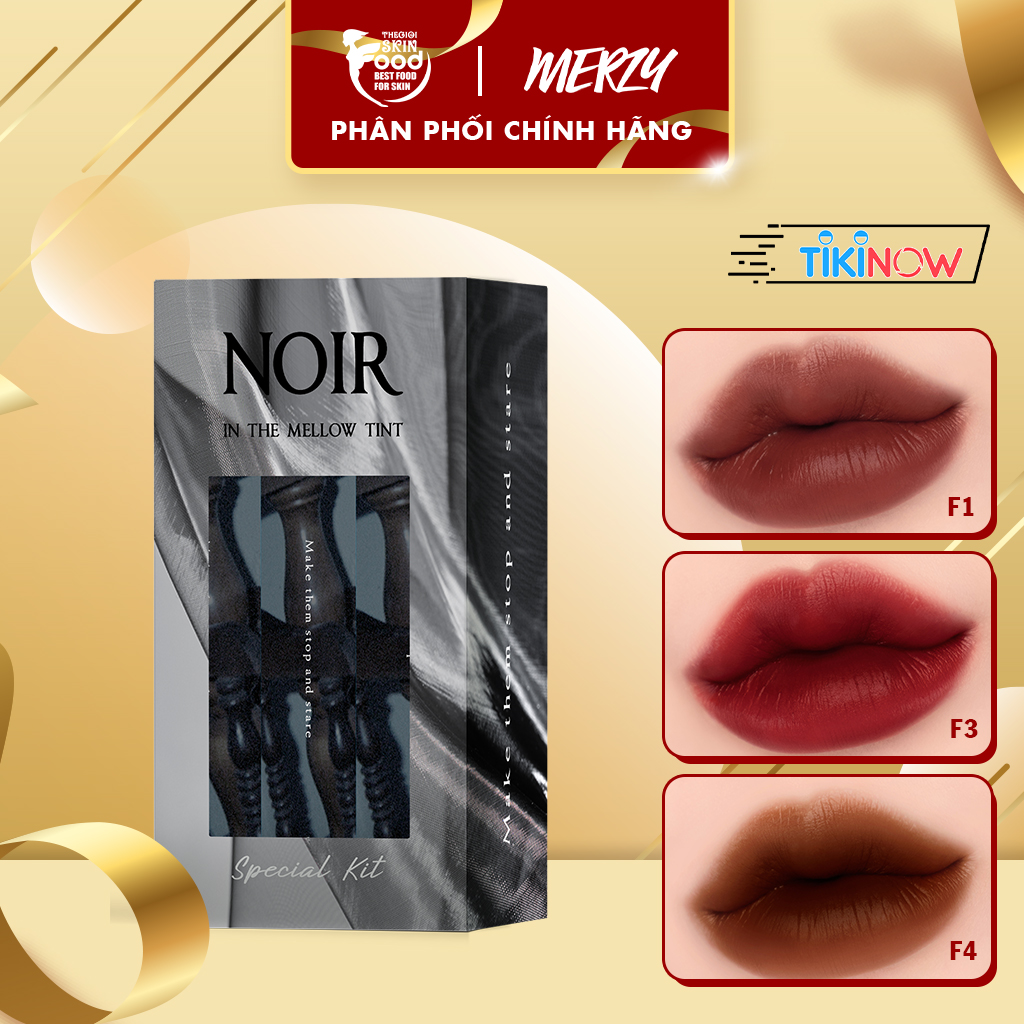 Set 3 Màu Son Kem Lì Mịn Môi Hàn Quốc Merzy Noir In The Mellow Tint Special Kit