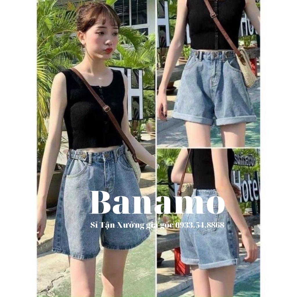 Quần short jean nữ 2 cúc eo, lưng cao siêu đẹp thời trang Banamo fashion jean nữ 2 cúc eo 662
