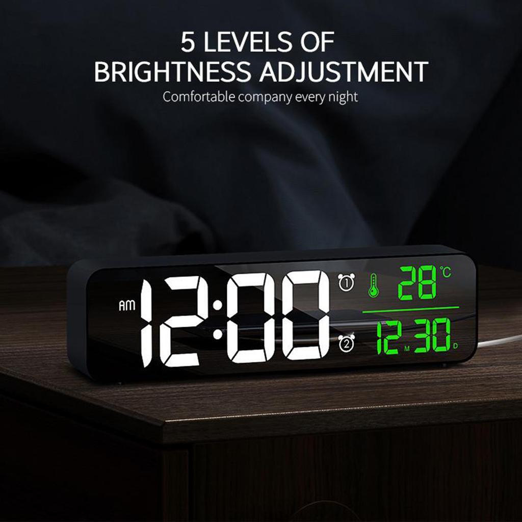 2pc Alarm Clock LED Display Mirror Bedside Clock Office Bedroom Table Decor