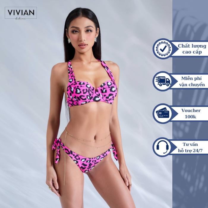 Đồ bơi nữ cao cấp dạng hai mảnh lưng thấp áo gọng - Hồng - VS163_PK