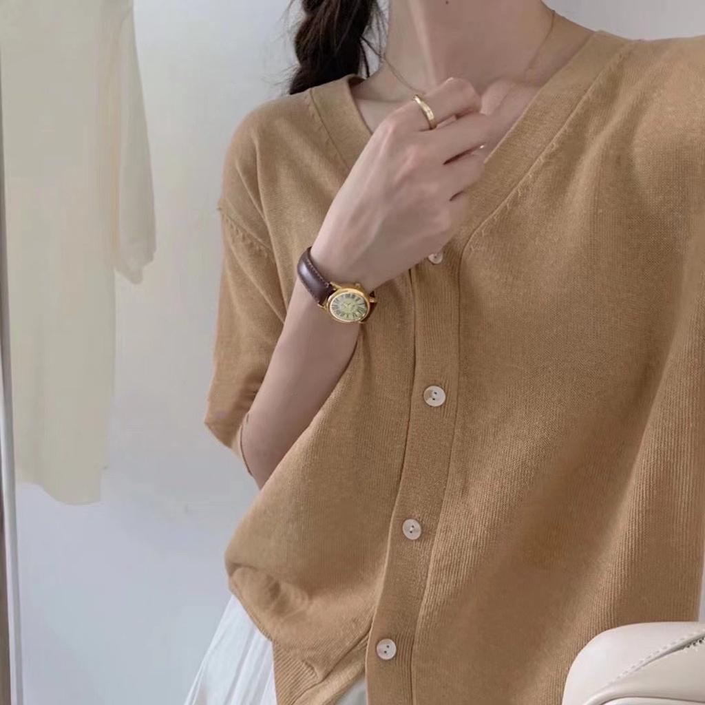 Cardigan len dệt kim mỏng tay ngắn