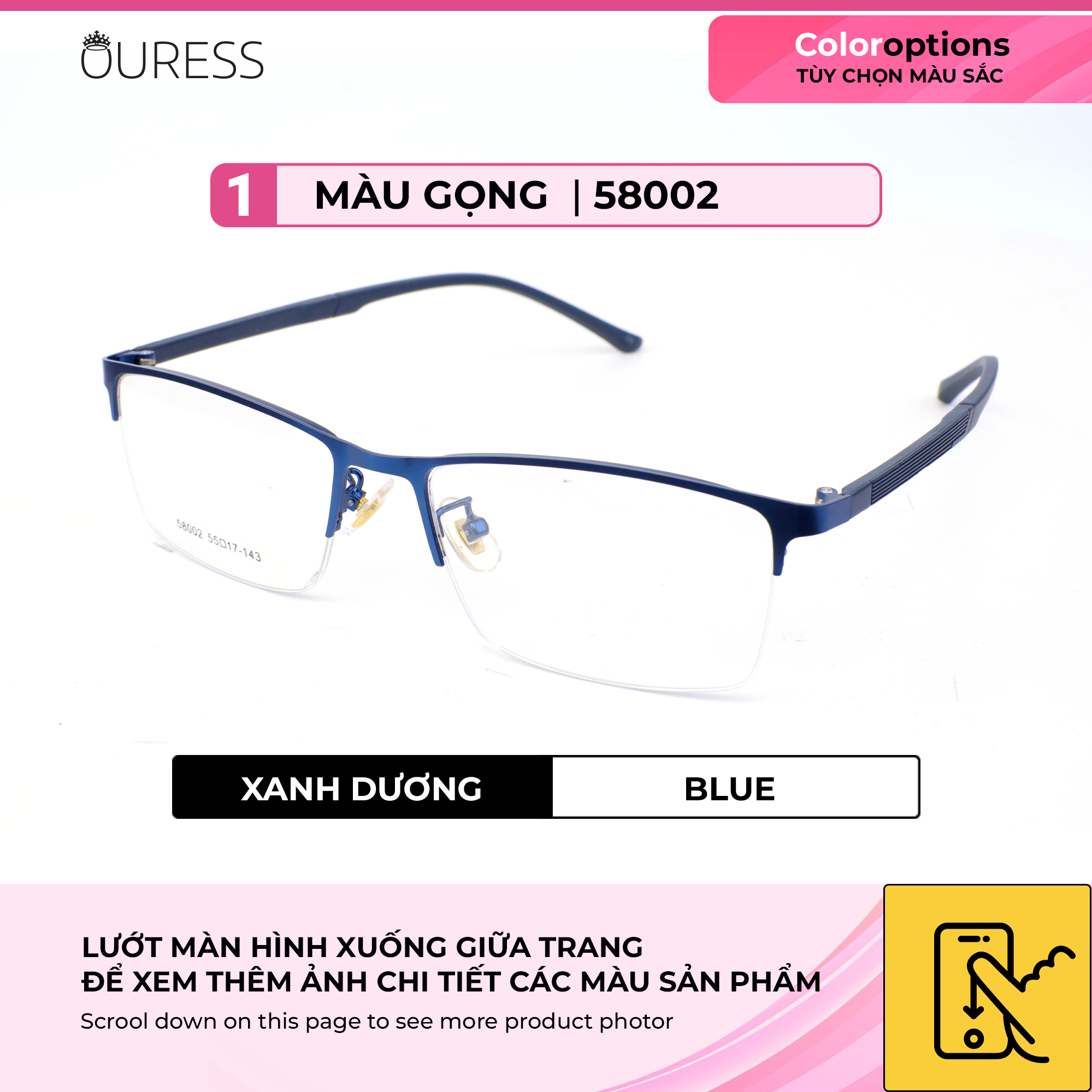 Gọng kính cận 3351 58002 hợp kim cước OURESS thời trang nam nữ siêu nhẹ siêu bền