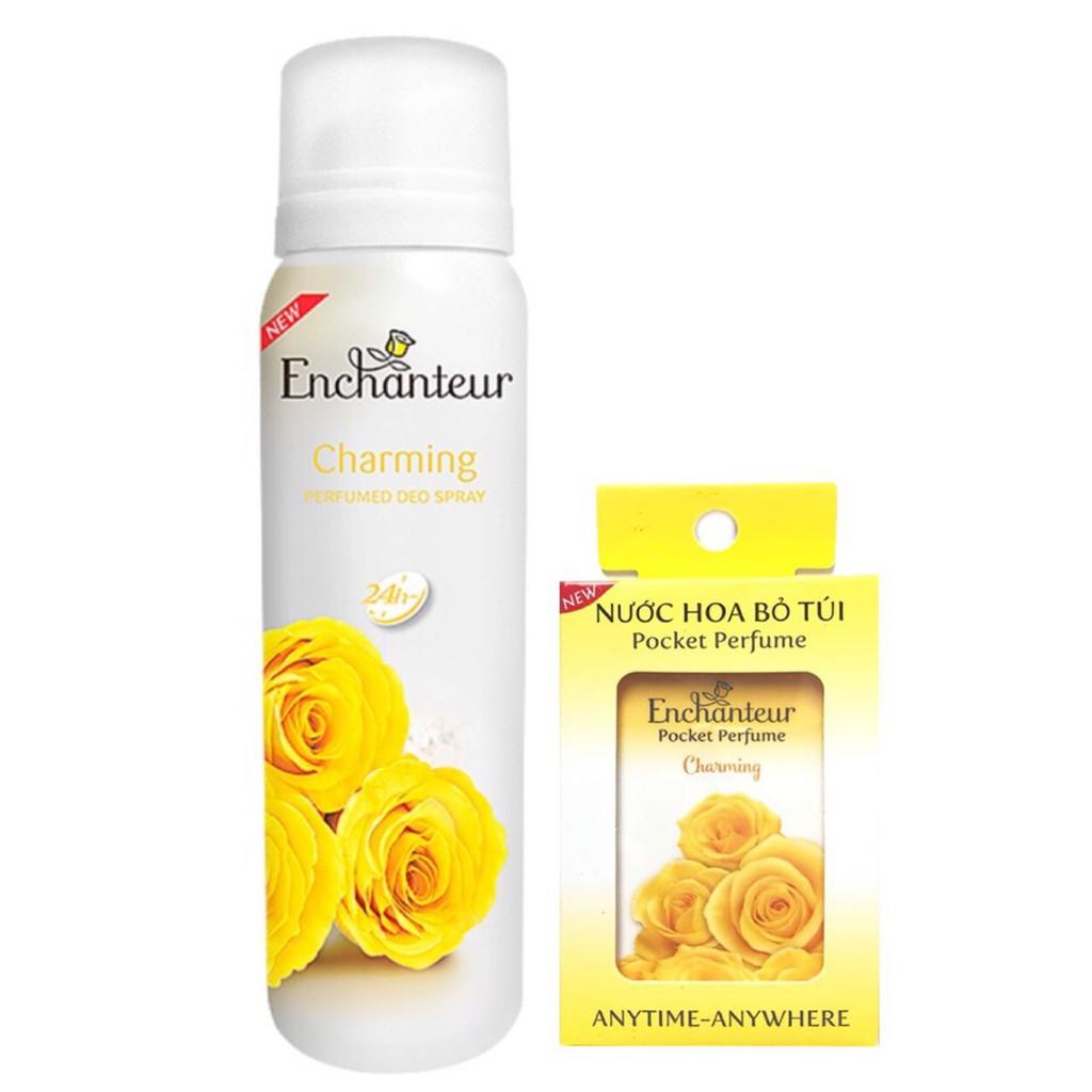 Combo Xịt khử mùi toàn thân Enchanteur Charming 150ml+Nước hoa bỏ túi Charming 18ml