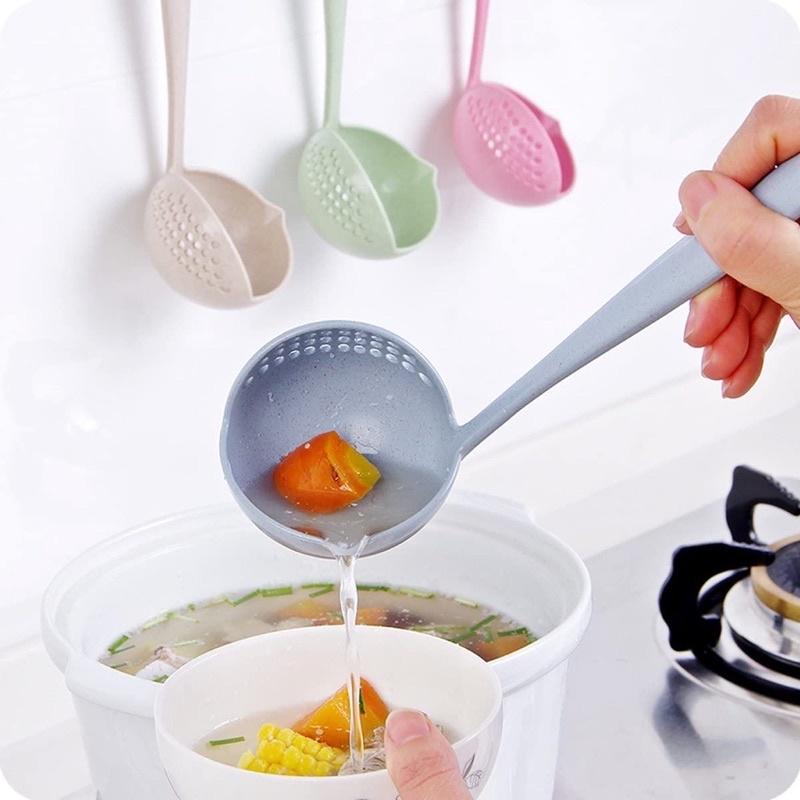 Muôi muỗng múc canh lúa mạch 2 trong 1 có lỗ vớt thức ăn lọc nước - Vá ăn lẩu thông minh 2in1lọc dầu lọc nước lẩu