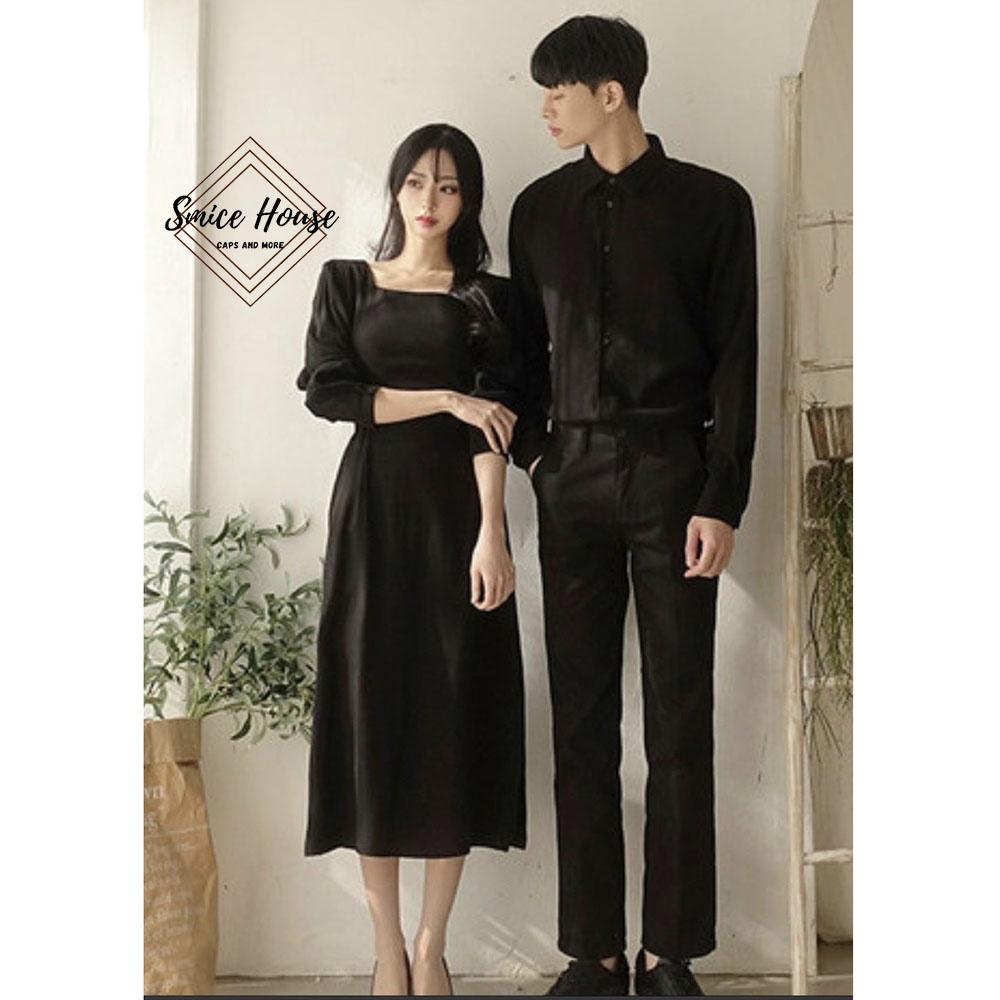 Set áo đầm đôi sơ mi đầm nữ dáng dài phong cách Hàn Quốc áo cặp tình nhân đi biển đi chơi chụp hình cưới