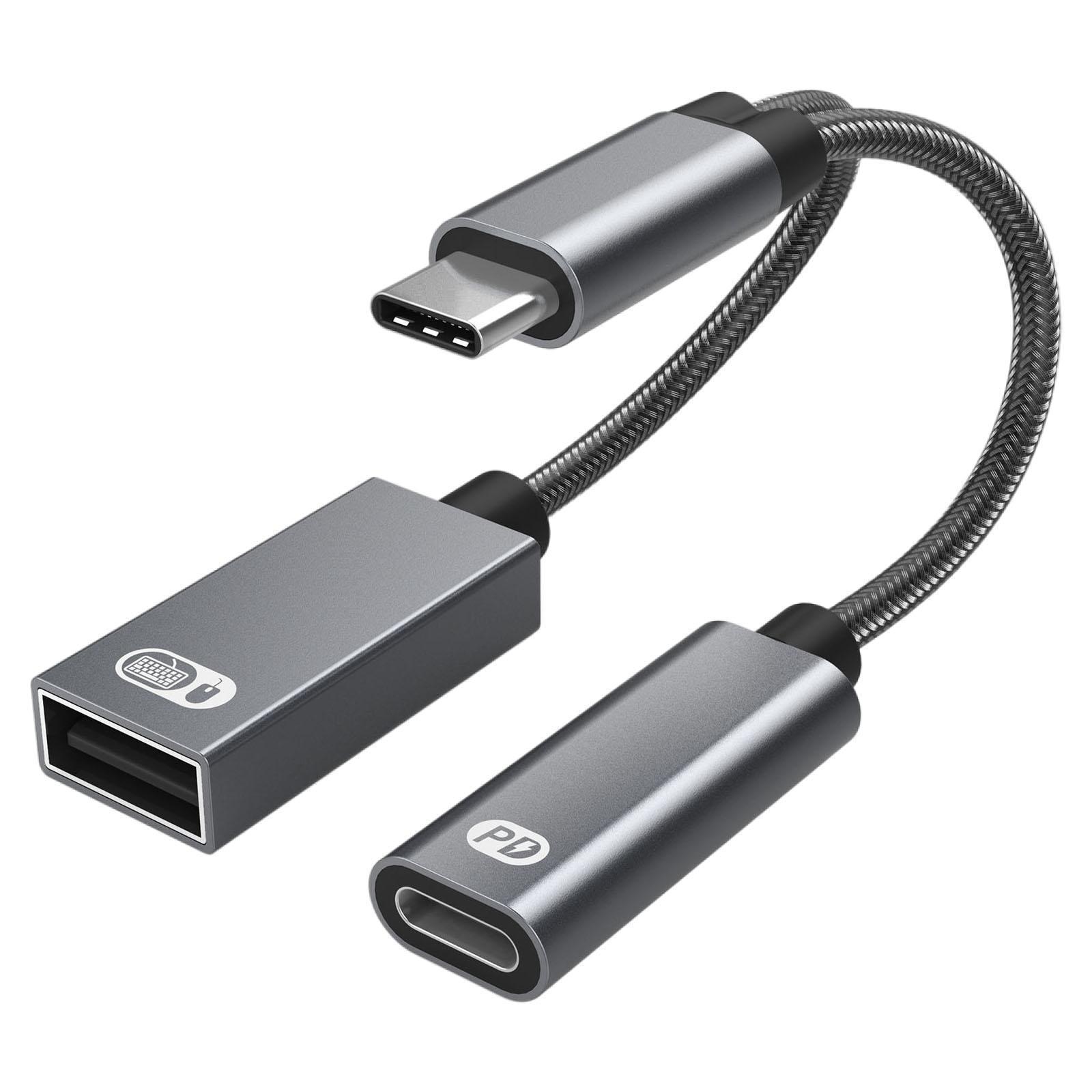 USB C OTG Adapter with Fast Charging PD 60W 2 in 1 Usb-C Splitter for Smartphone