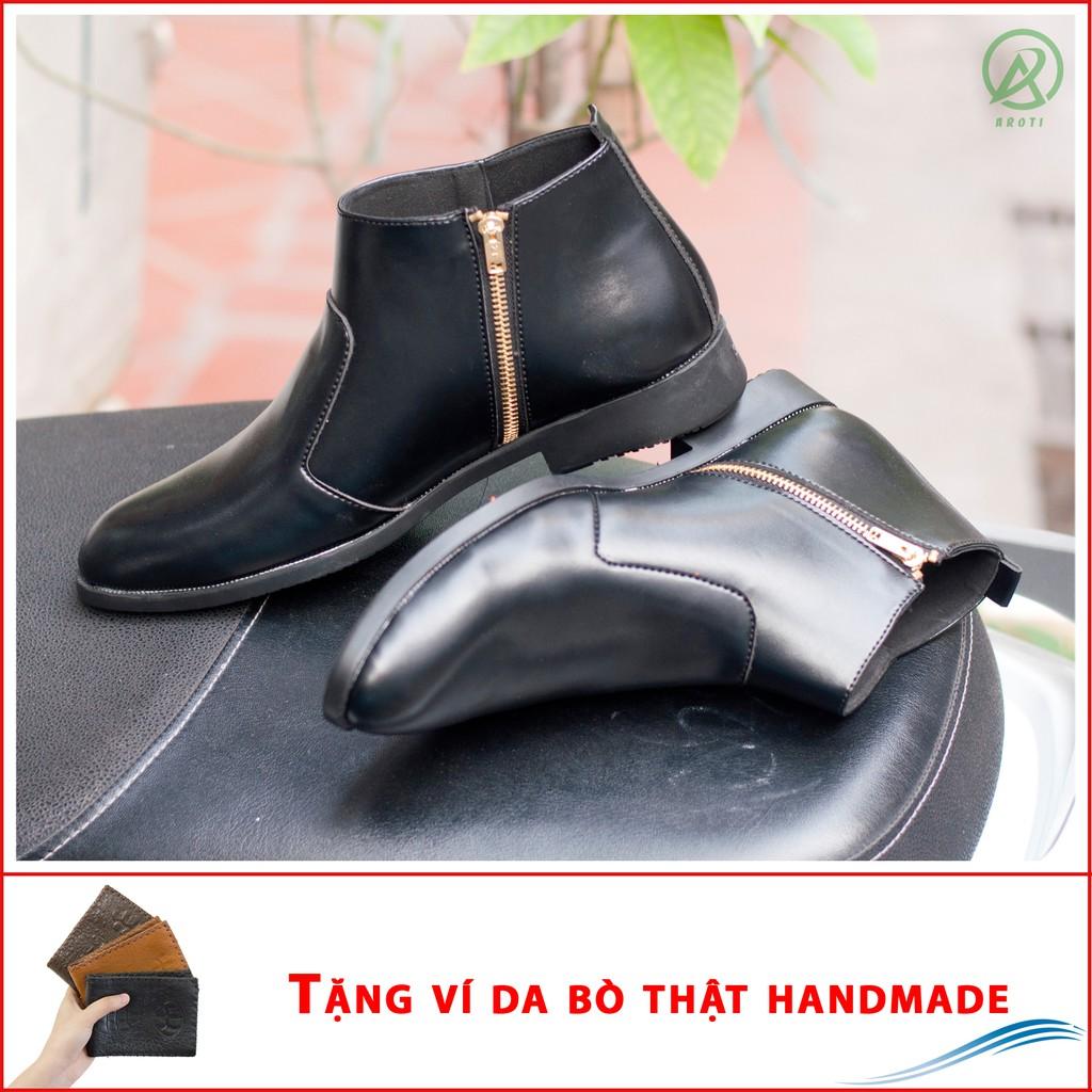 Giày Chelsea Boot Nam Cổ Khóa Da Nhám Màu Đen Cực Chất - CB521-nhamkhoa(V)-Kèm Ví Da Bò Thật Handmade