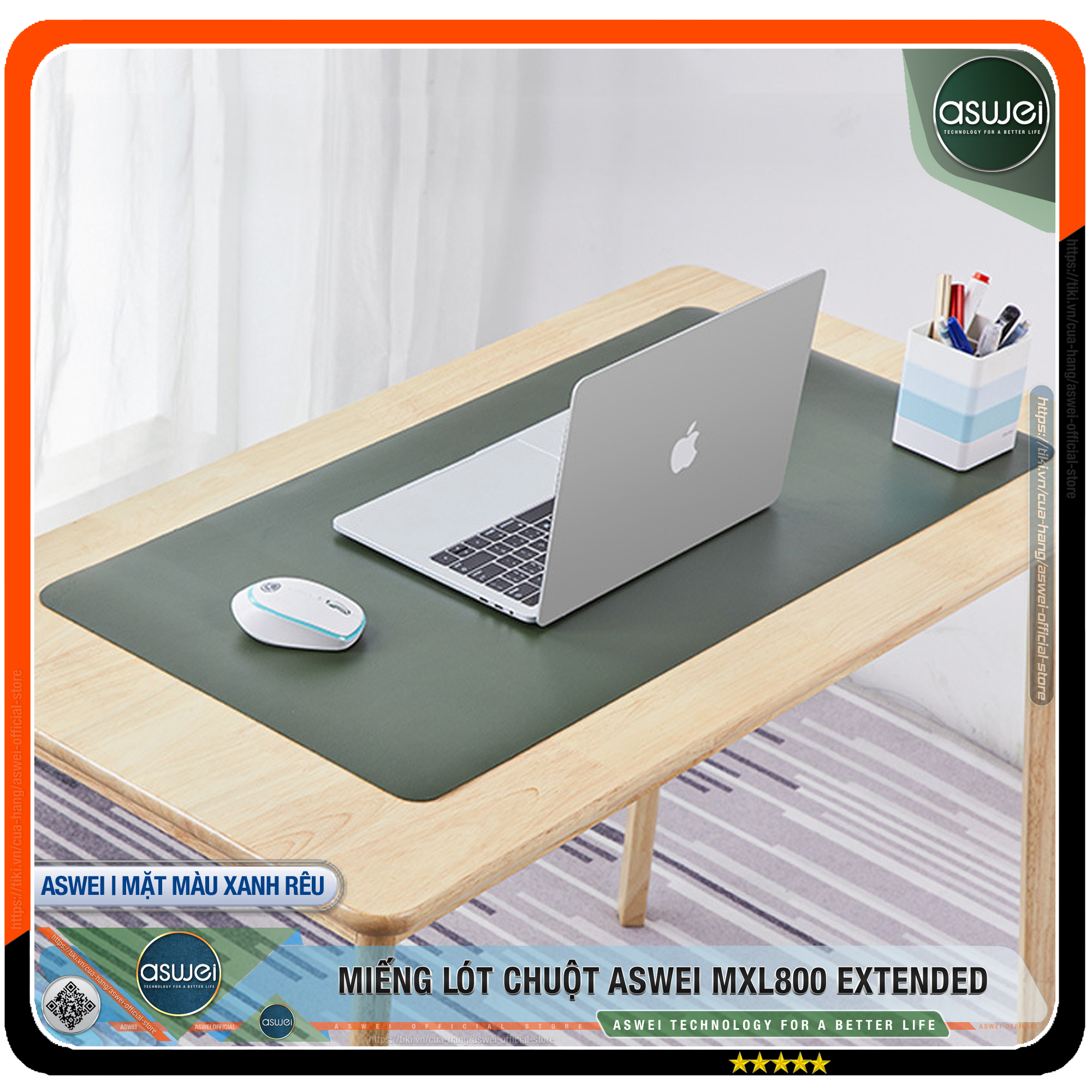 Lót Chuột ASWEI - Pad Chuột MXL800 Extended 80x40 - Miếng Lót Chuột Sử Dụng 2 Mặt Tiện Lợi - Chất Liệu Da Pu Cao Cấp - Tấm Lót Chuột Chống Nhăn, Không Thấm Nước - Hàng Chính Hãng