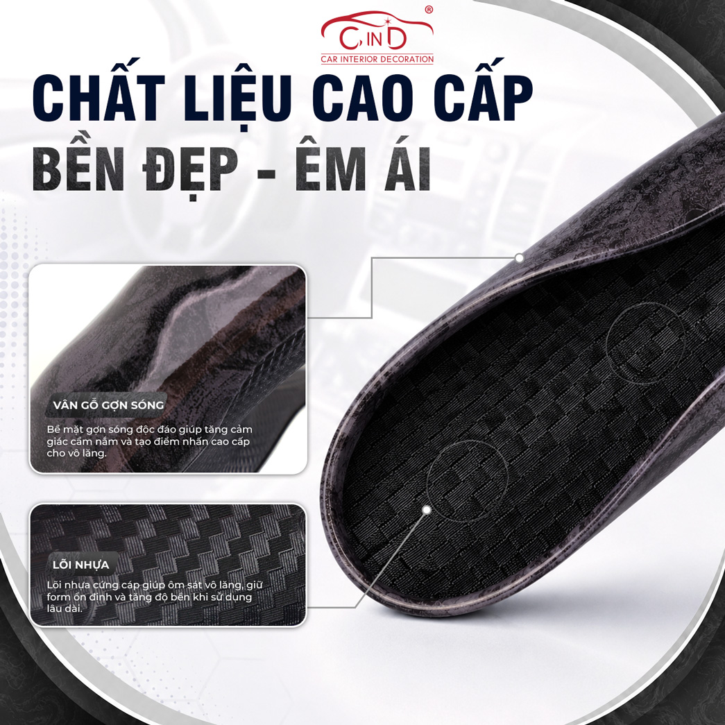 Ốp Bọc Vô Lăng CIND Vân Gỗ Đào Sang Trọng Mỏng Nhẹ Chống Trượt Phù Hợp Nhiều Dòng Xe