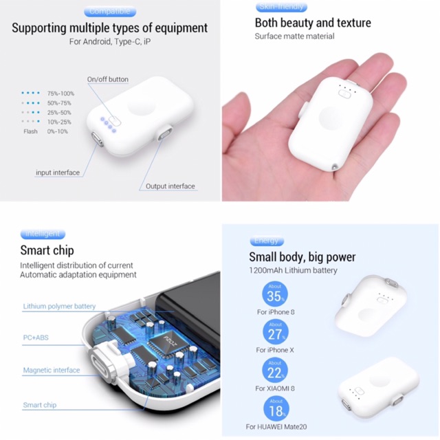 Bộ sạc nhanh Power Bank 8000mAh Mini Station 4 Magnetic Mini Power Bank 1200mAh