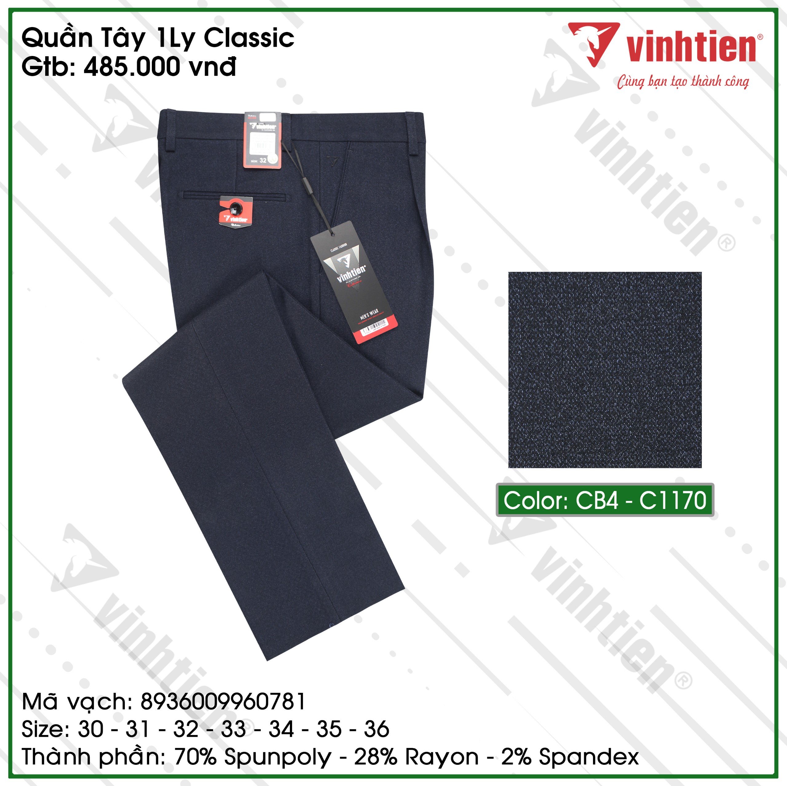 Quần Tây 1ly Classic 485 Vĩnh Tiến - Nhiều Màu