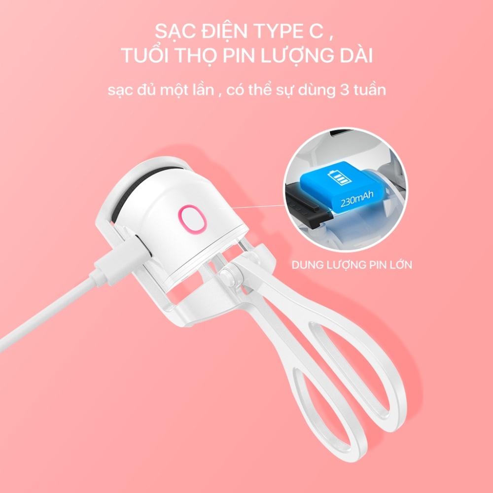 Máy uốn mi Hàn Quốc thông minh sạc pin, kẹp bấm mi nhiệt mini cầm tay đa năng làm cong giữ nếp lâu, bảo hành 12 tháng