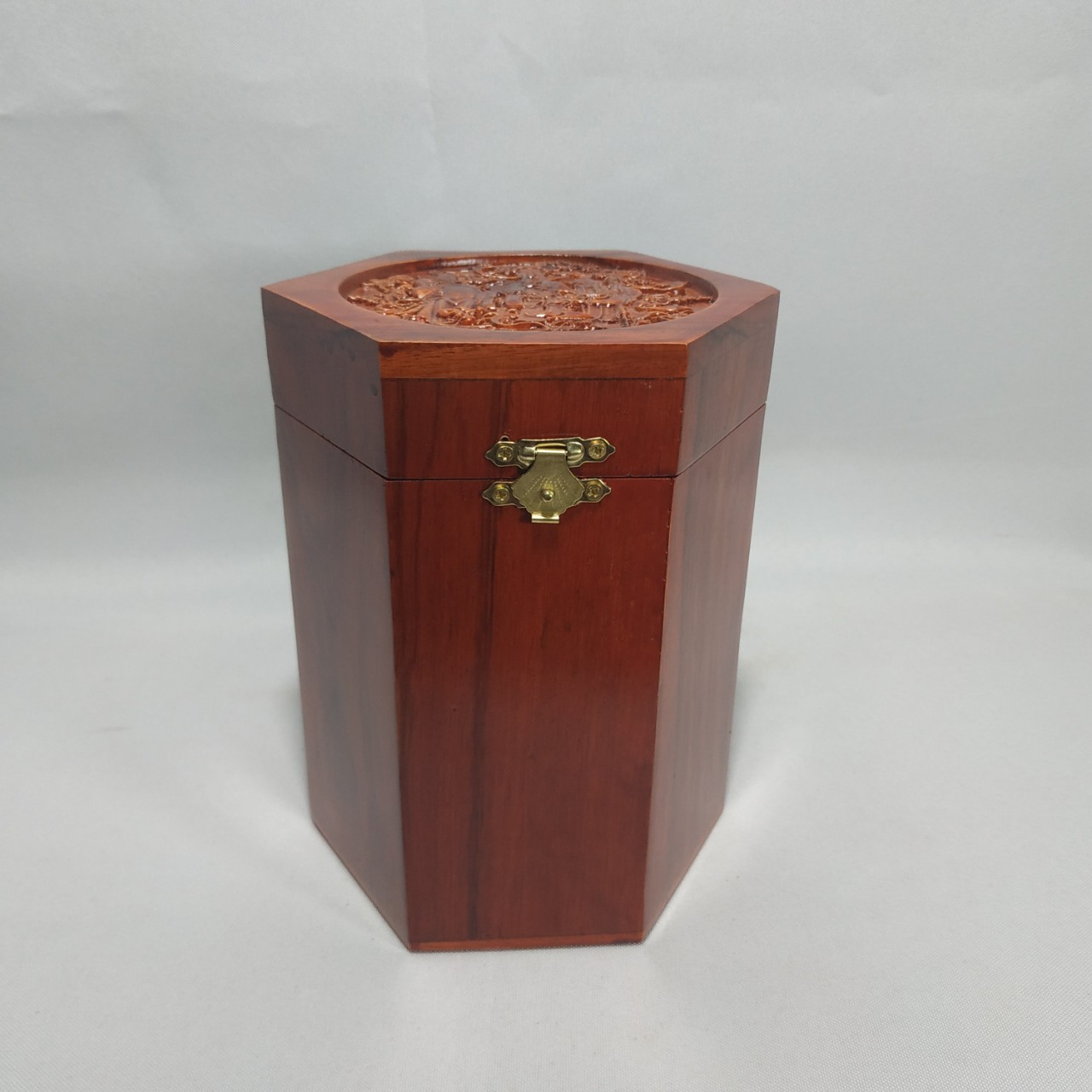Hộp đựng chè - hộp đựng trà gỗ hương chạm 3 ông tam đa - loại to cao