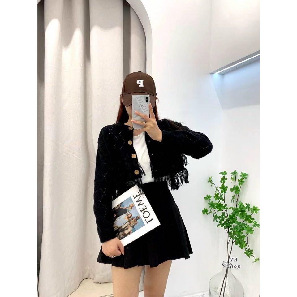 Áo Khoác Cardigan Dệt Kim Dáng Ngắn Phối Tua Rua Phong Cách Hàn Quốc Thời Trang Cho Nữ