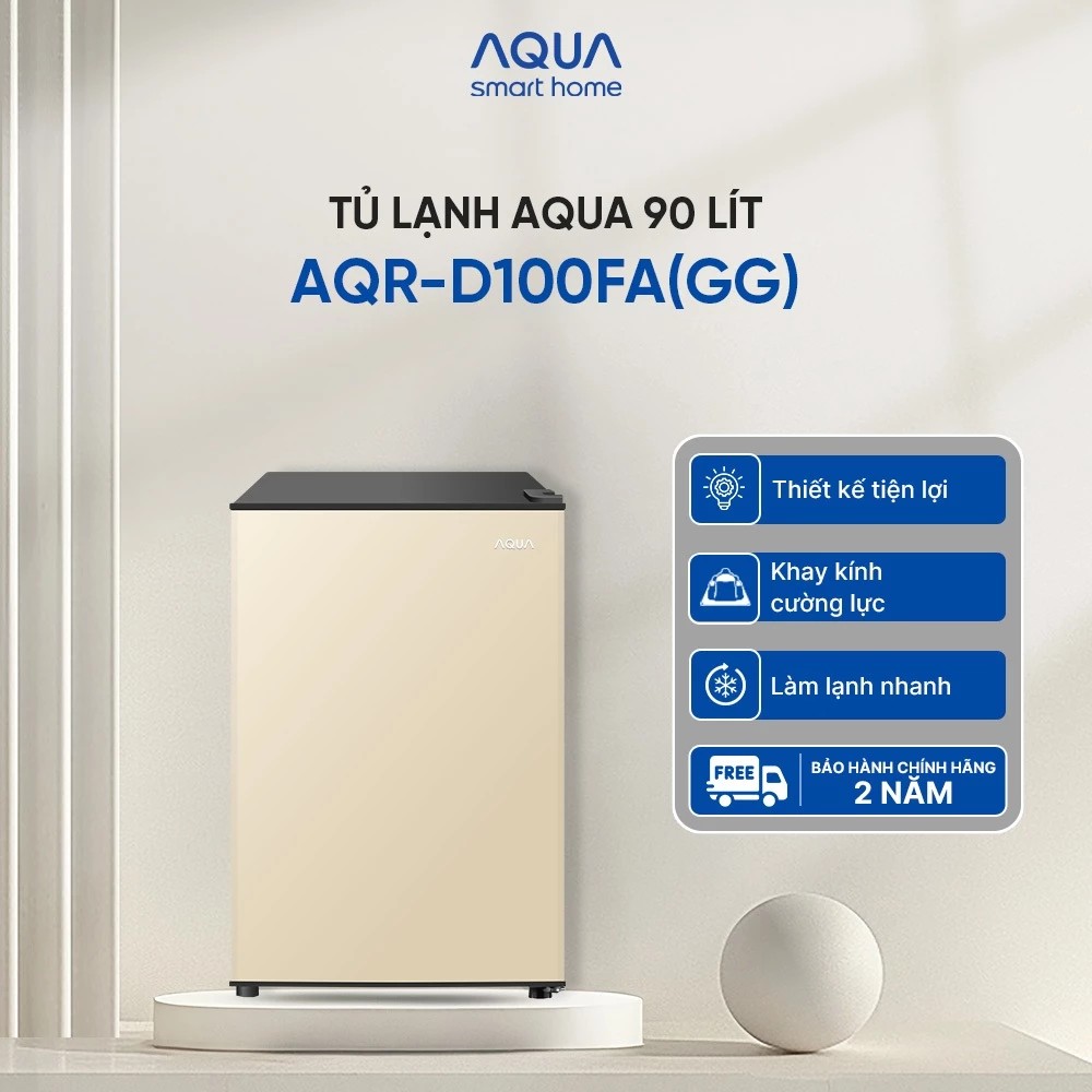 [SẢN PHẨM MỚI 2025] Tủ lạnh Aqua 90 lít AQR-D100FA(GG) - Màu be - Freeship toàn quốc - Có hỗ trợ đổi sang hồng - Hàng chính hãng