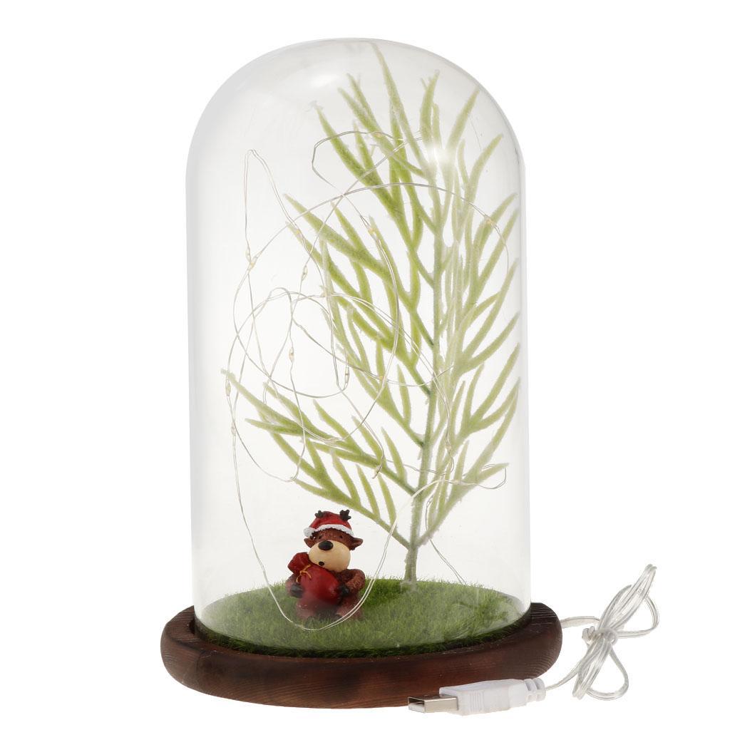 Home Office LED Night Light Table Desk Lamp Glass Cover Wood Base Warm