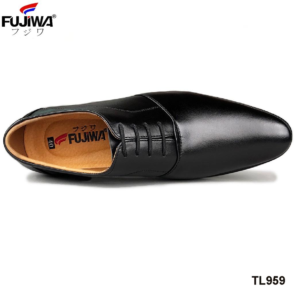 Giày Tây Nam Trơn Da Bò Fujiwa - TL959. Da bò cao cấp, đế cao su tạo độ bám tốt, bền bỉ theo thời gian. Còn Đen size 38