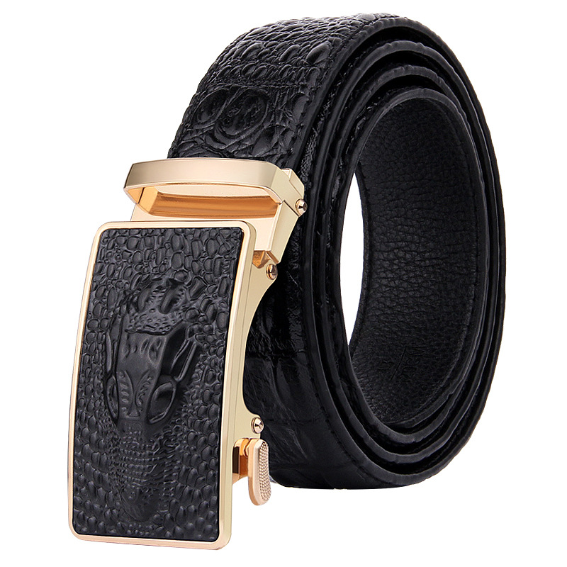 Men's high-end crocodile pattern automatic buckle leather belt Men's fashion business cowhide belt