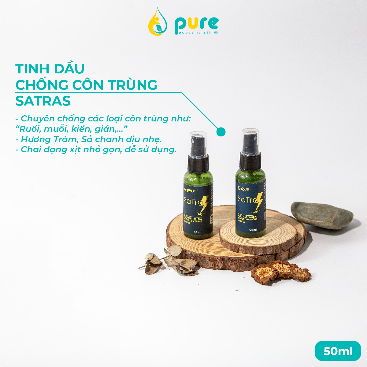 Hợp Chất Tinh Dầu Chống Côn Trùng Satras - Giúp đuổi muỗi, ruồi, kiến, gián -  Tinh dầu thiên nhiên, an toàn cho sức khỏe gia đình  100ml