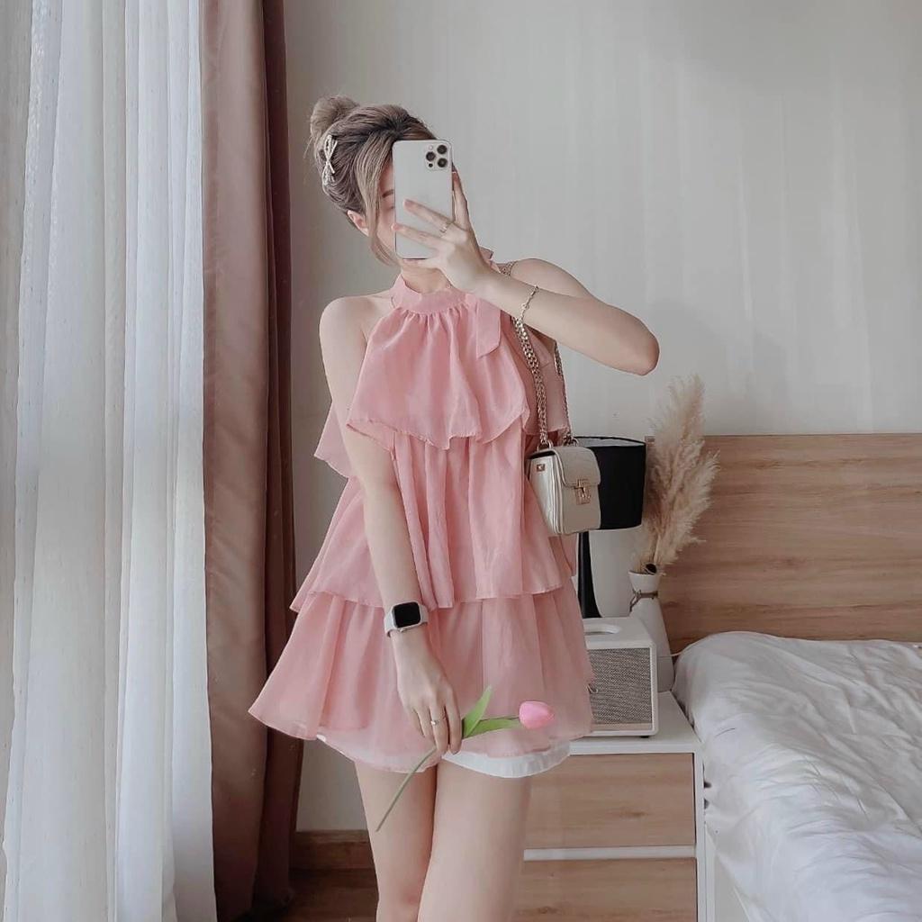 Set áo cổ yếm bèo 3 tầng và quần ngắn