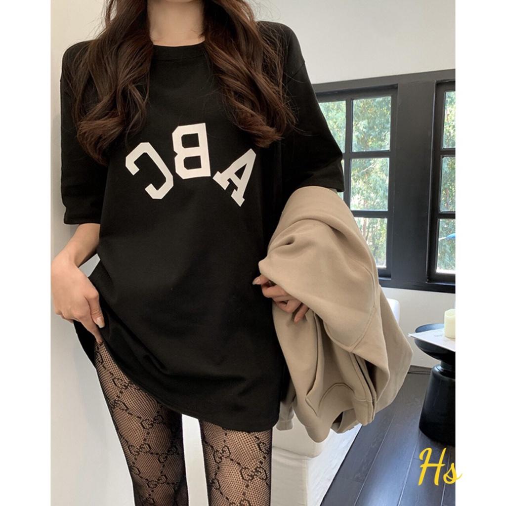 Áo Phông Nữ Hàn Quốc Dáng Rộng In ABC Ngắn Tay 2 Màu Siêu Xinh Unisex