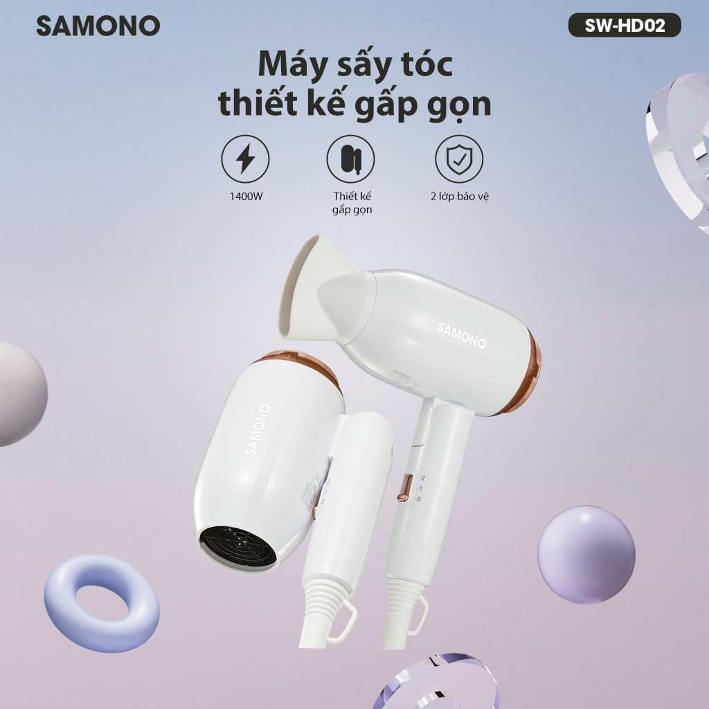 Máy sấy tóc SAMONO Thiết kế gấp gọn Công suất 1400W 2 lớp bảo vệ SW-HD02 HÀNG CHÍNH HÃNG