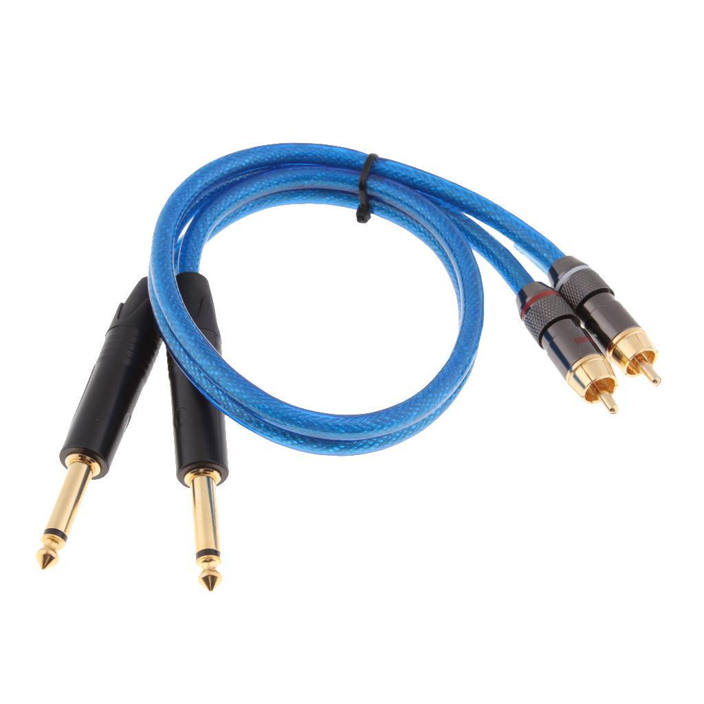 1.6FT 2 Male to 2 6.35MM Stereo Audio Cable Gold-Plated for Speaker, AMP,