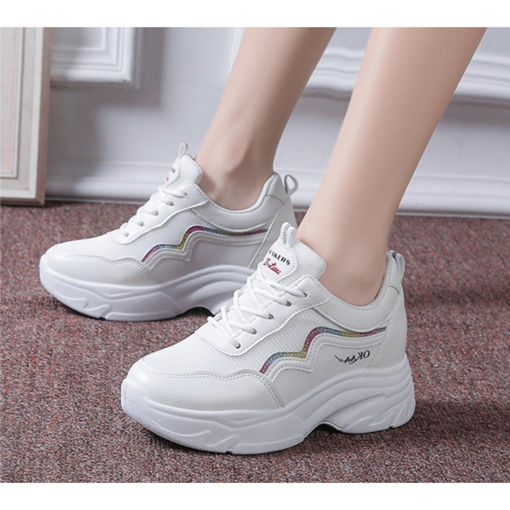 Giày thể thao nữ , giày sneaker nữ độn đế AA OKK 5cm nhũ lấp lánh đường viền đế sóng hàng cao cấp cực đẹp và êm chân