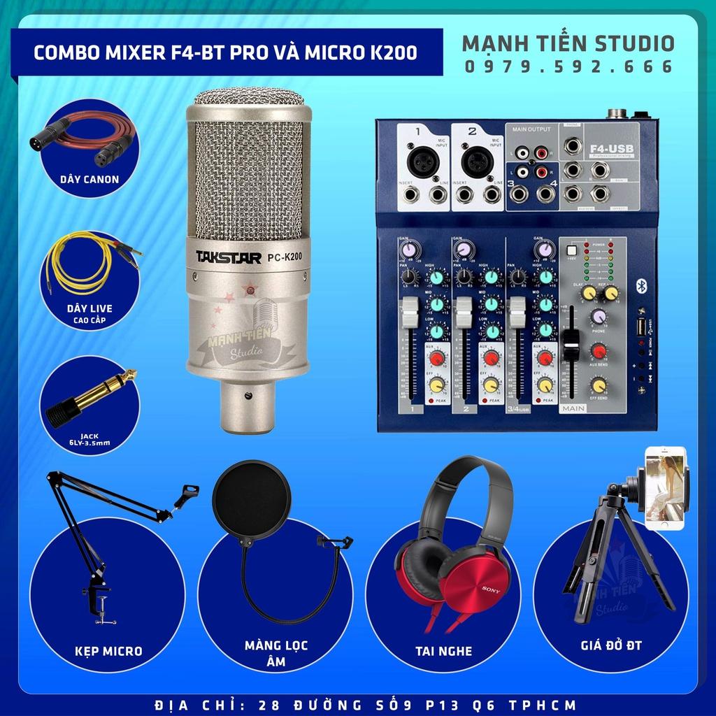 Mixer F4 usb bluetooth - Micro thu âm chuyên nghiệp K200 dành cho live stream fb, bigo, dễ lắp đặt