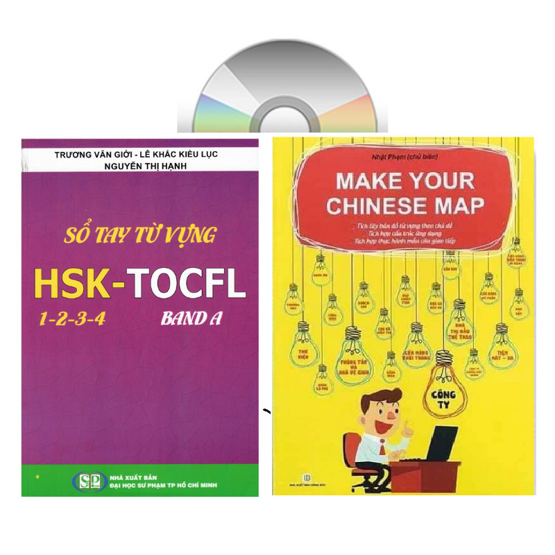 Sách-Combo 2 sách Sổ tay từ vựng HSK1-2-3-4 và TOCFL band A + Make your Chinese map Bản đồ tư duy từ vựng Tiếng Trung theo chủ đề + DVD tài liệu