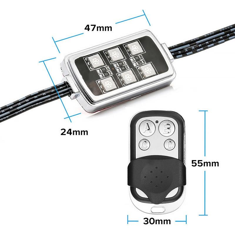 Đèn khí quyển trên ô tô 4 Đèn phanh thông minh RGB 24 LED Đèn khí quyển cho xe máy với điều khiển từ xa không dây Bộ đèn dải trang trí Moto