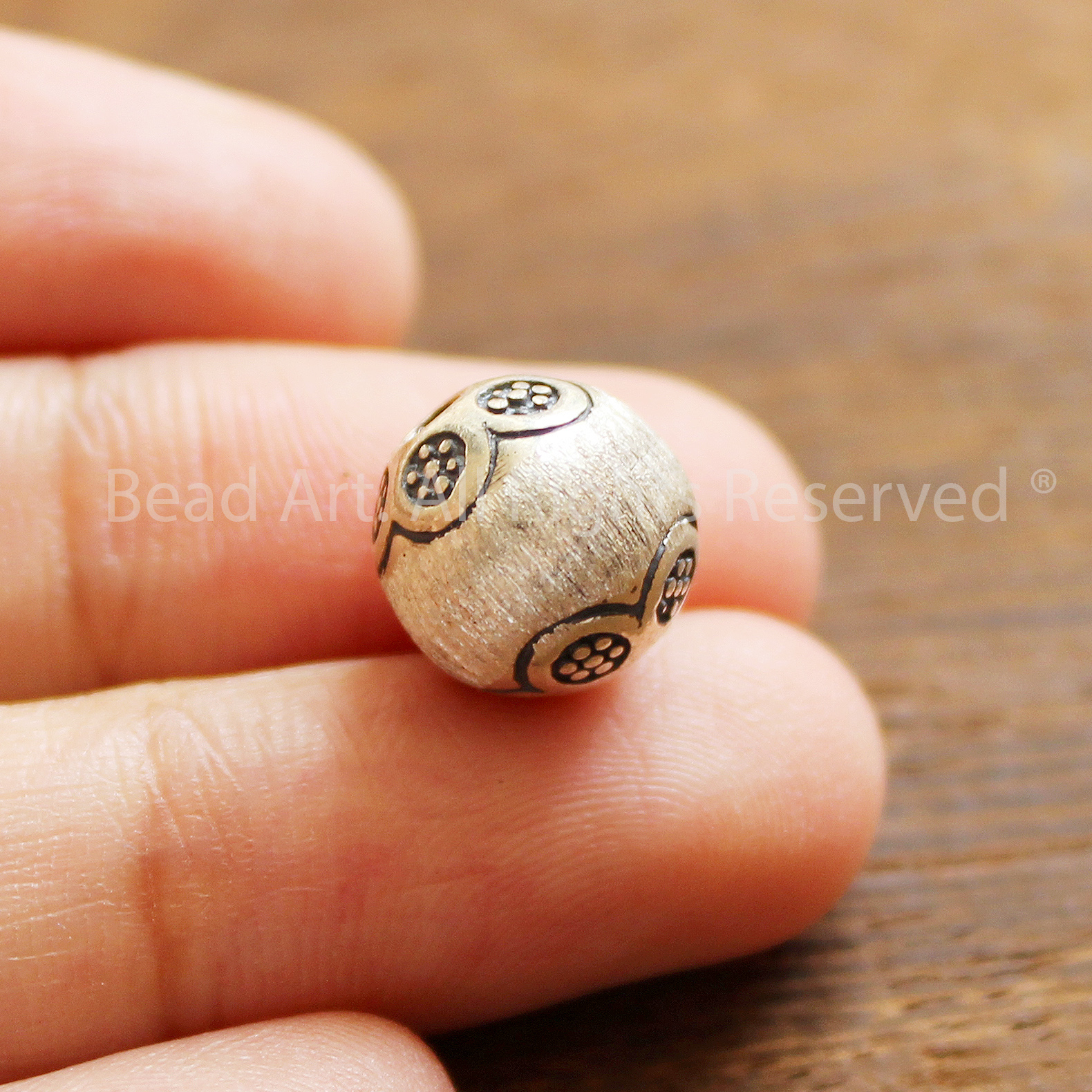10MM Charm Tròn Khắc Hoa Bạc 925, Phối Vòng Tay Phong Thuỷ, Chuỗi Hạt, Trang Sức - Bead Art