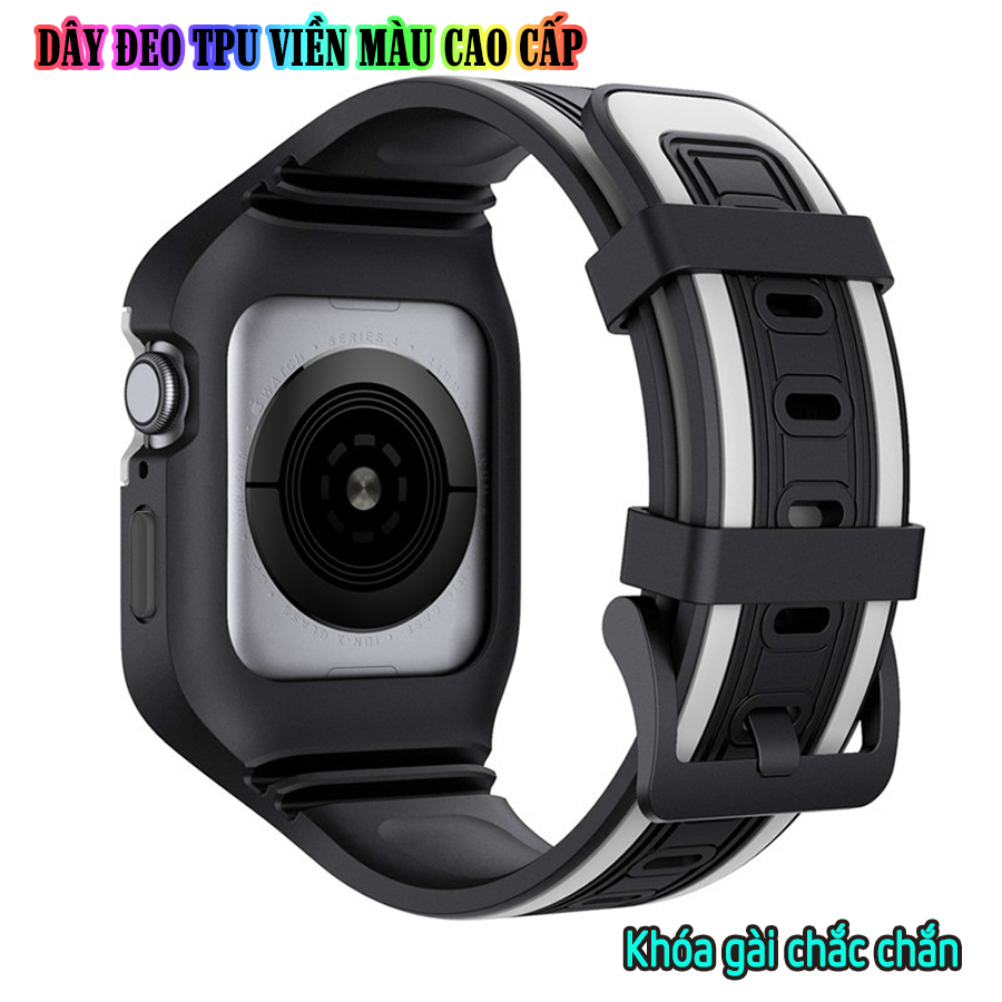 Dây Đeo liền ốp dành cho Apple Watch 7/6/5/4/3/2/1 size 38/40/41/42/44/45mm TPU chống sốc viền màu - nhiều màu