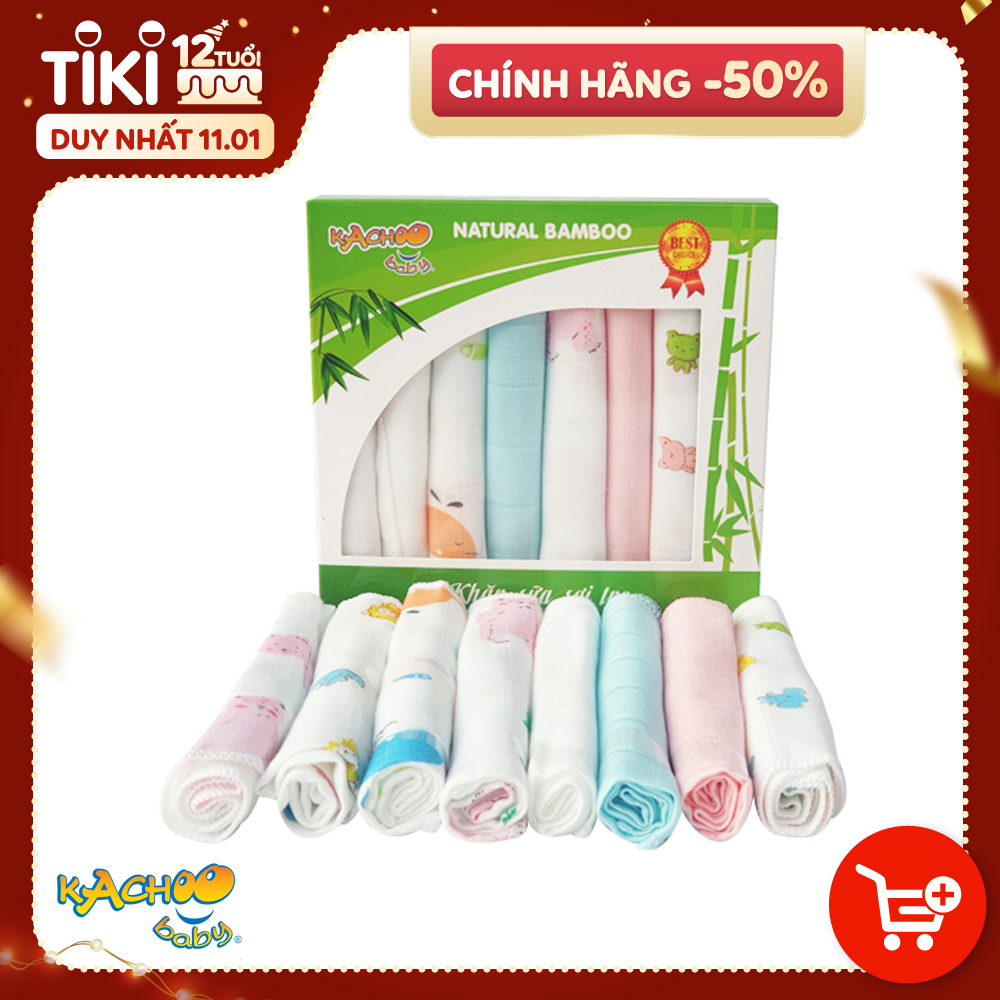 Khăn sữa sợi tre mềm mại thấm hút tốt, thương hiệu KACHOO 8 cái/hộp kích thước 30x30cm