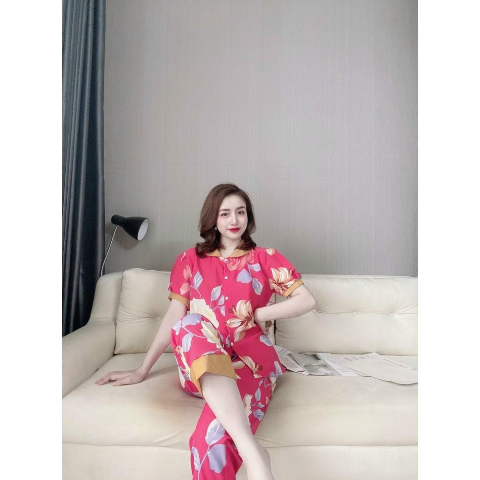 Sét đồ ngủ cổ sen quần dài lụa hàn siêu xinh mặc nhà Đồ bộ freesize giá rẻ