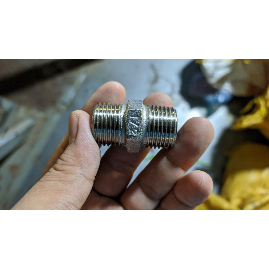 Kép inox ren ngoài túi 100 cái kép đúc Đài Loan, nối inox ren ngoài đúc sần đẹp túi 100 cái
