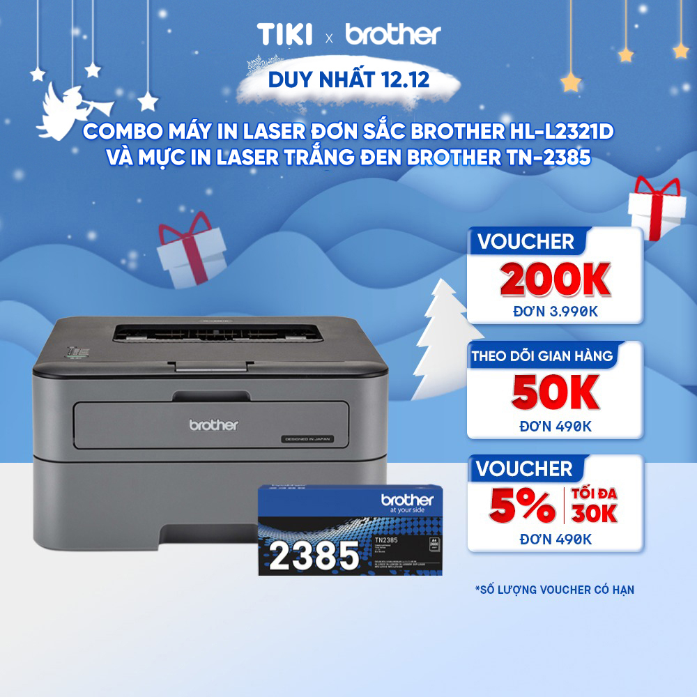 Combo Máy in laser đơn sắc Brother HL-L2321D và Mực in laser trắng đen Brother TN-2385