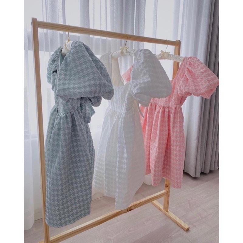 Đầm babydoll tay phồng cột nơ lưng chất xốp gân nổi , váy nữ dịu dàng nữ tính Hàn Quốc midushop88