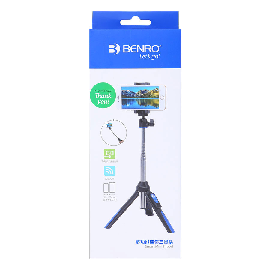 Gậy Selfie Chụp Hình Tự Sướng Tích Hợp Tripod Benro MK10 Hỗ Trợ Bluetooth 3.0 (Xanh Dương) - Hàng Nhập Khẩu