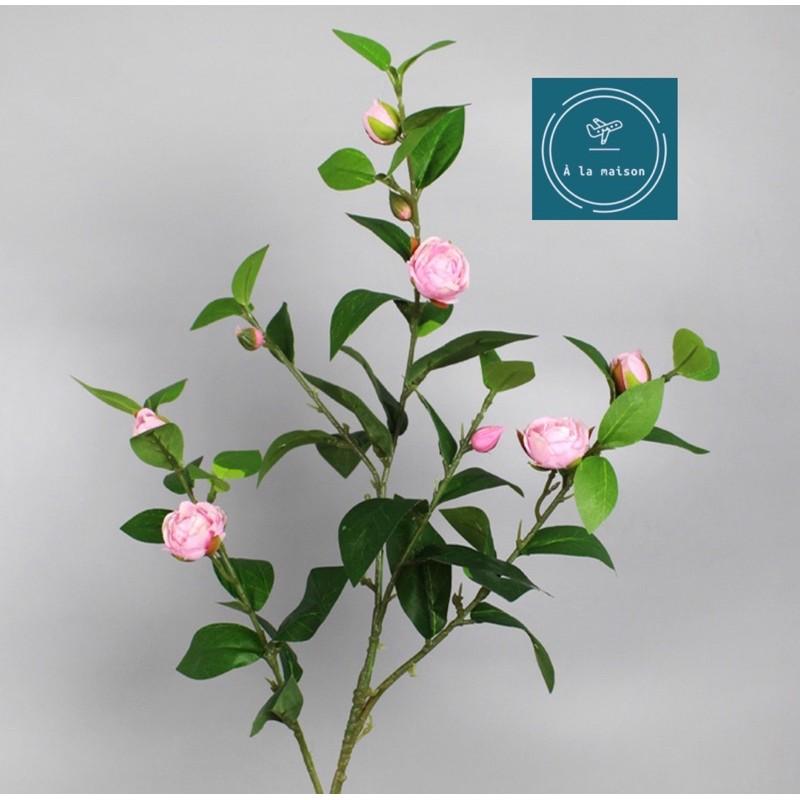 Cành hoa sơn trà nhân tạo cao 90cm trang trí không gian xanh mát tươi mới