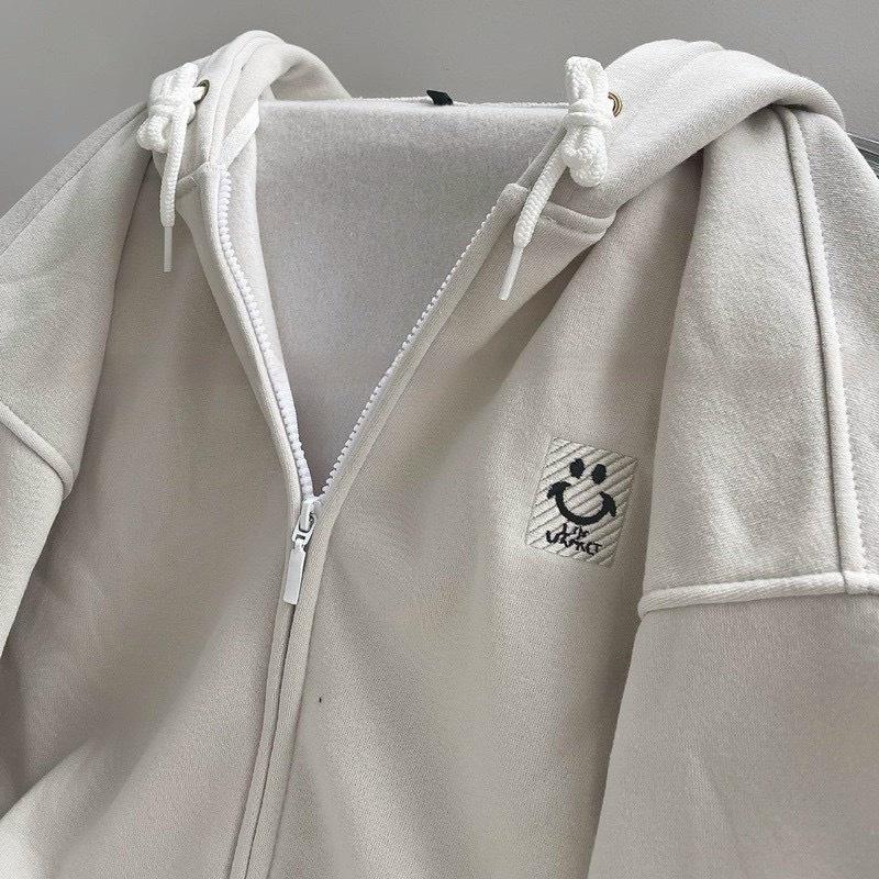 Áo Khoác Hoodie Kiểu Zip Kéo Logo Thêu Mặt Cười Vải Nỉ PE Cách Nhiệt Siêu Tốt Phong Cách Ullzang Hot Trend Mới