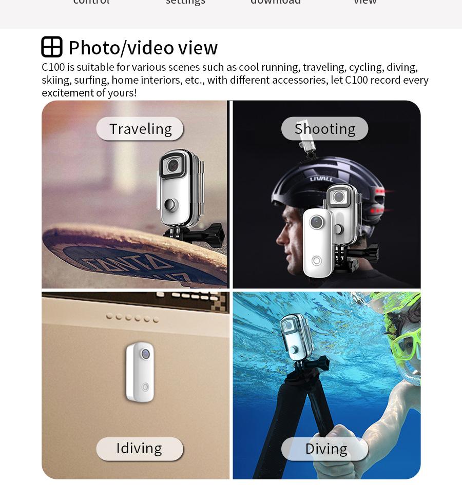 SJCAM C100 C100 C100 Plus Máy ảnh hành động nhỏ của ngón tay cái 2K 30fps H.265 NTK96675