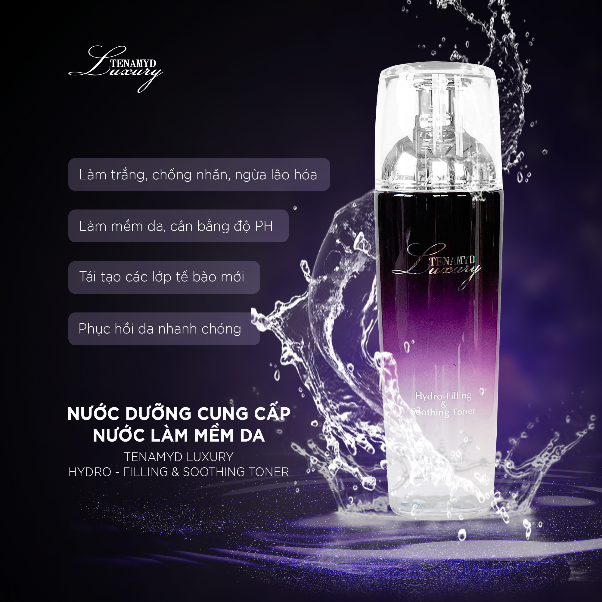 Nước dưỡng cung cấp nước làm mềm da TENAMYD Luxury Hydro-Filling &amp; Soothing Toner 140ml