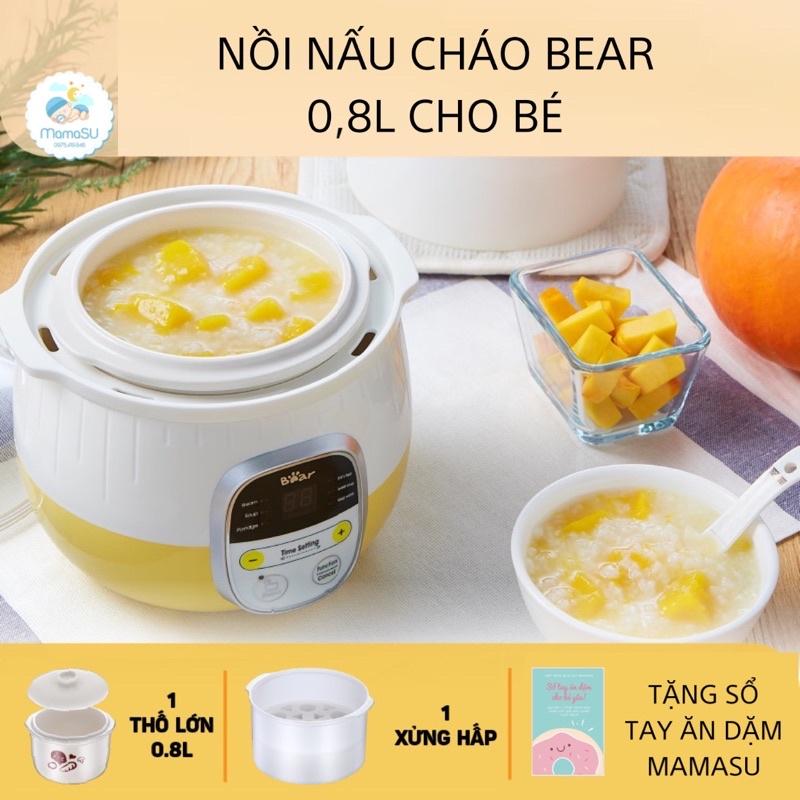 Nồi nấu cháo chậm Bear 0,8L cho bé ăn dặm - Ninh hầm hấp cách thuỷ chưng yến đa năng SUBE001 - Hàng chính hãng