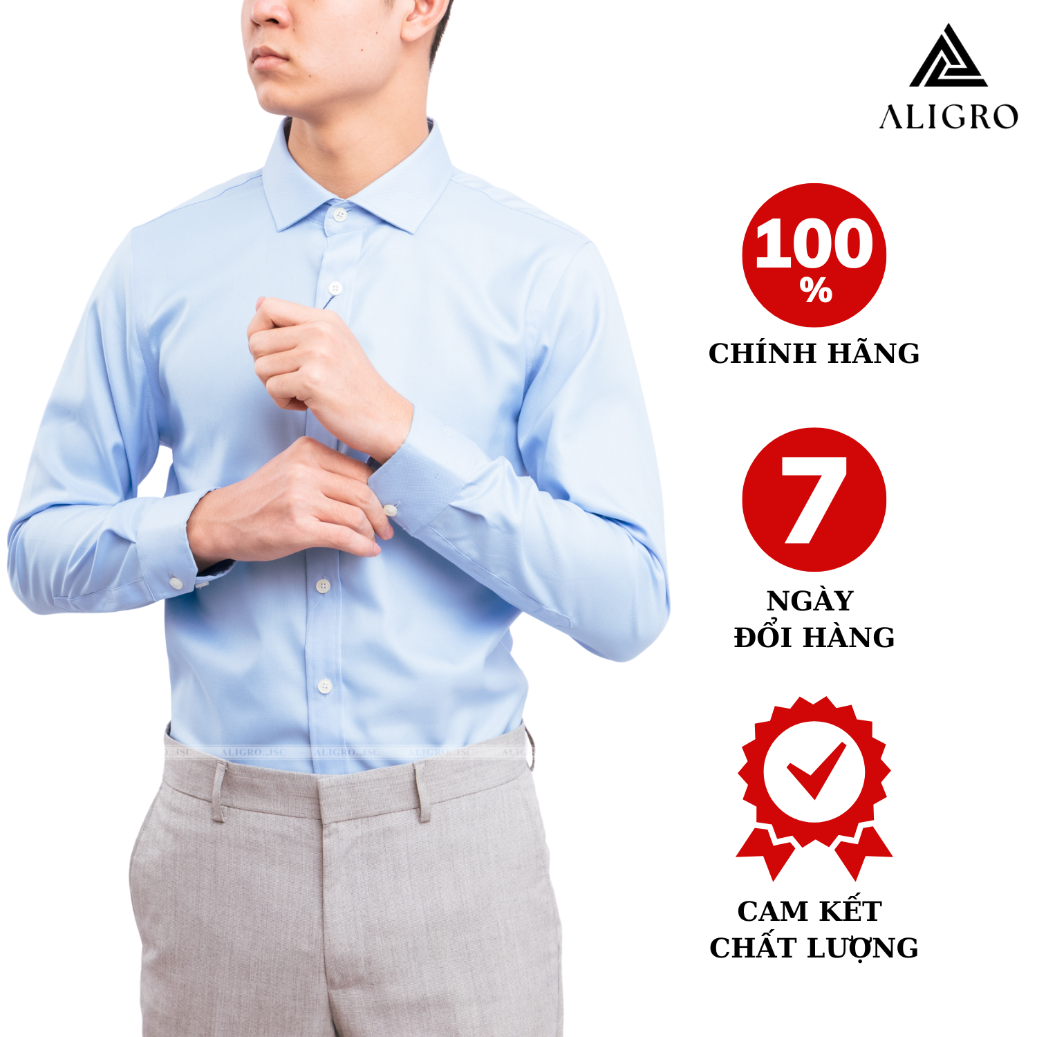 Hình ảnh Áo sơ mi nam dài tay ALIGRO cổ bẻ dáng ôm body 100% chất cotton xanh nhạt ALGS197