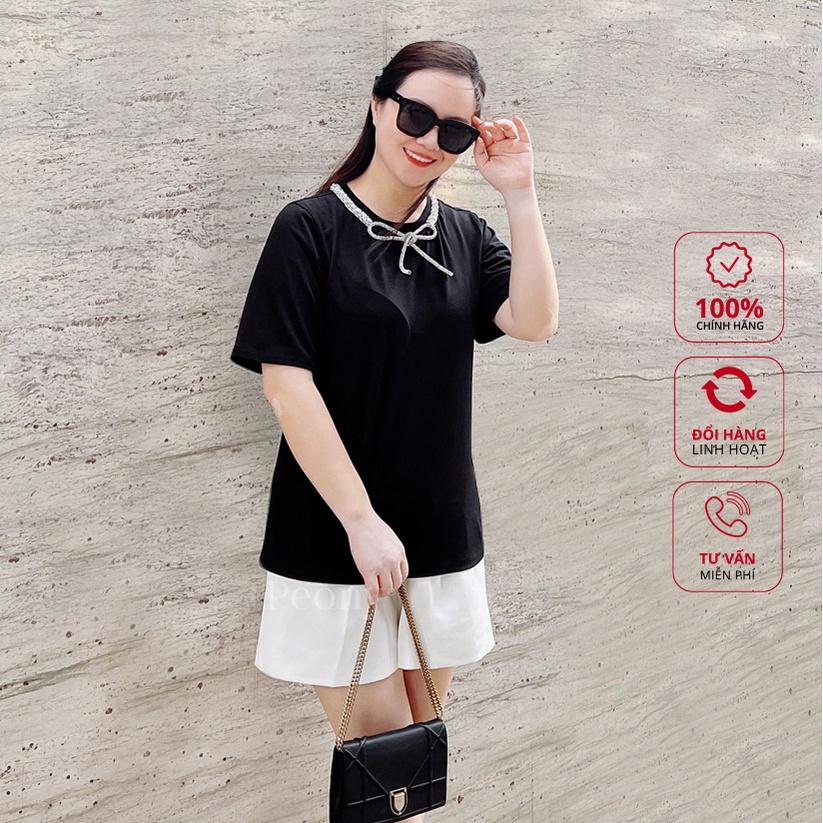 Áo thun kiểu đính nơ phụ kiện cao cấp, nữ tính, trendy, dáng rộng - Peony