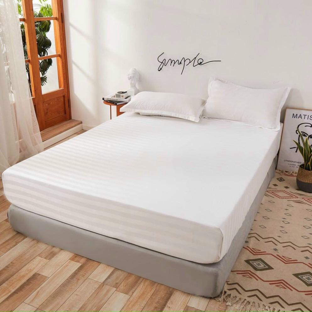 Bộ Ga Gối Cotton Lụa Sọc 3F - LAN PHAM BEDDING - Màu Trắng
