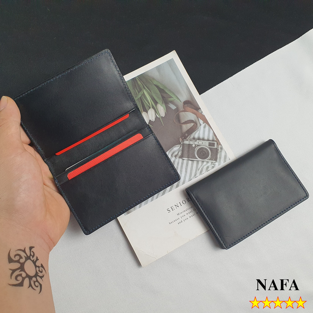 Ví namecard, ví mini đựng thẻ card da bò thật NAFA VD104 nhỏ gọn, tiện lợi - Màu đen trơn