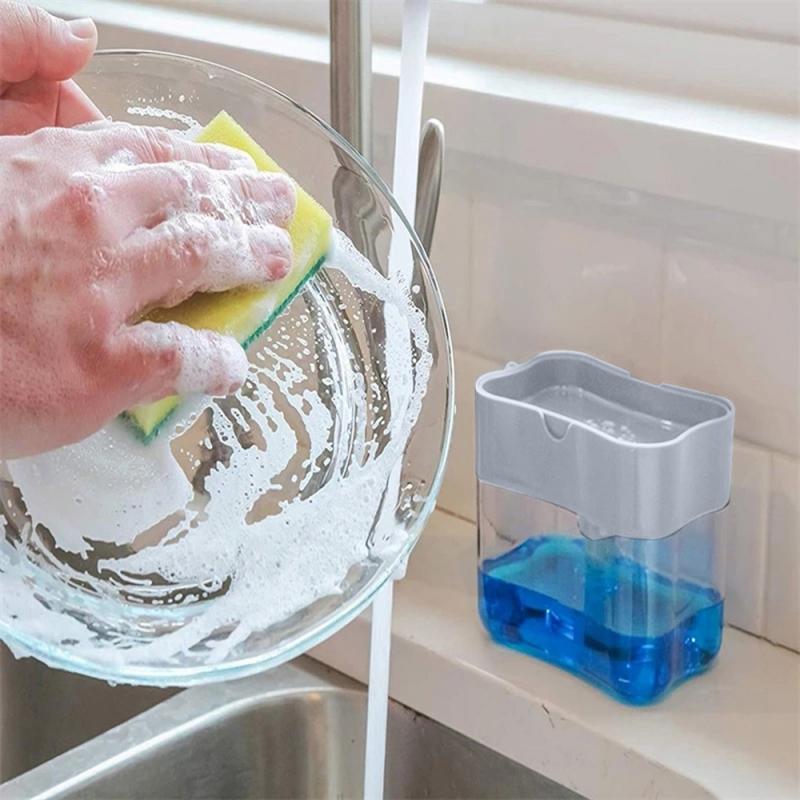 Kitchen Tools 2-in-1 Sponge Box With Soap Dispenser Double Layer Kitchen Plastic Soap Dispenser Sponge Scrubber Holder Case Hot
