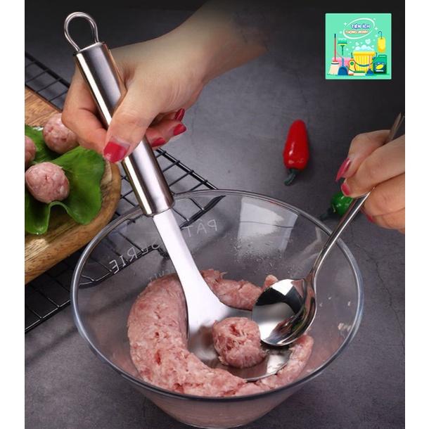 Dụng cụ làm thịt viên, muỗng thìa inox nặn mọc, làm cá viên chống dính -TT1248